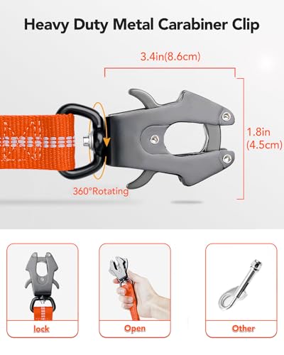 Joytale Tactical Dog Lead Heavy Duty, 1.2-1.8m Shock Absorbing Bungee leash with 2 Handle, Metal Carabiner Clip, Car Seatbelt - Image 2