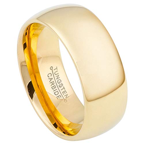 The Bling Factory 22.5mm Gold Tungsten Wedding Band Ring, Size + Jewelry Cloth & Pouch