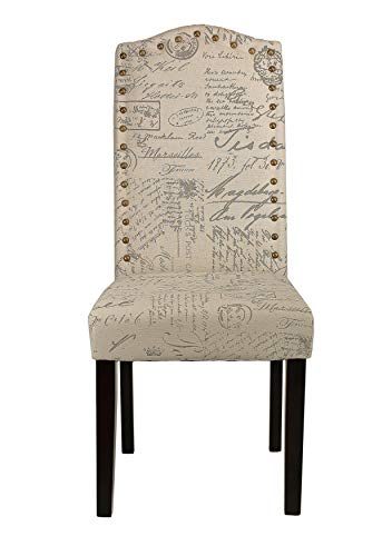 Cortesi Home Miller Dining Chair in Beige Script Fabric (Set of 2), Beige - Thumbnail 2