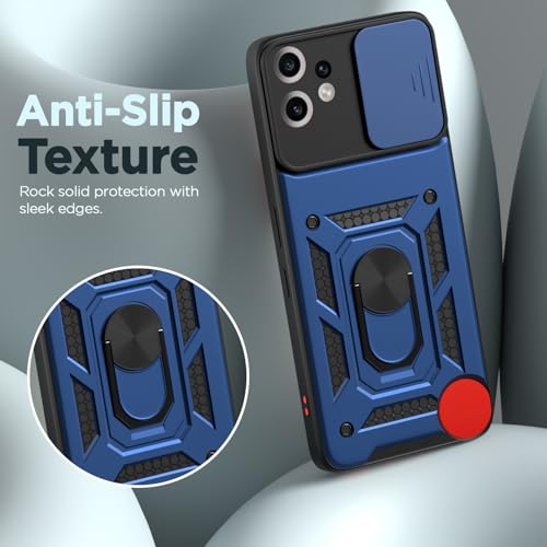 Image of Outlouders Back Cover for CMF by Nothing Phone 2 Pro 5G | D10 Tough Armor 360 Protection Case with Sliding Camera Shield & Ring Holder Stand Bumper Case (Blue)