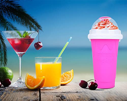 Kahopy Slushie Maker Cup, Magic Quick Frozen Slushy Maker Smoothies Cup Squeeze Cup Double Layer Cooling Cup, Homemade Slushie Cup Ice Cream Maker For Kids (Silicone, Rose Pink) #TOP4