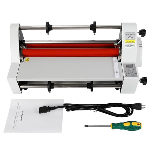 Gbonklong Hot Cold Roll Laminator Single + Dual Sided Digital Display Laminating Machine, 350MM V350 110V Laminator Four Rollers Hot Cold Rolls Laminating Machine for Cross-Patterned Films
