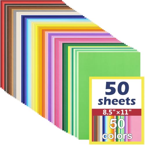 Colored Cardstock Construction Paper Assorted Colors 50 Sheets 8.5"×11"