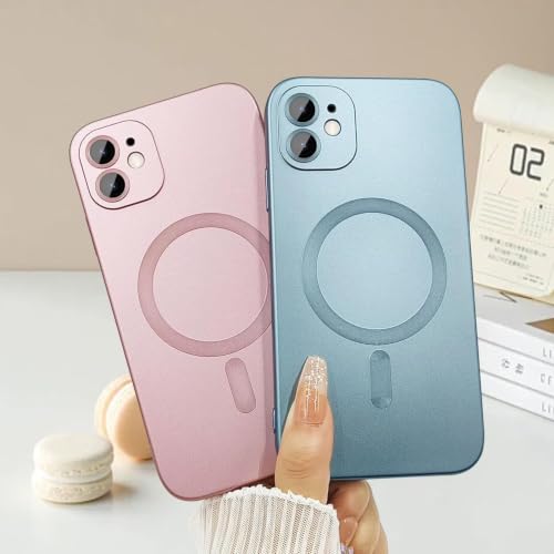 Image of DIZORO Magnetic Case for iPhone 12 Cover [Compatible with MagSafe][Built-in Camera Lens Protector] Slim Soft Silicone Bumper Shockproof Metallic Luster Back Cover Phone Cases (Pink)