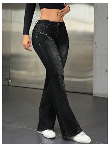 WDIRARA Women's Low Rise Flared Jeans Stretchy Bootcut Denim Pants Streetwear2