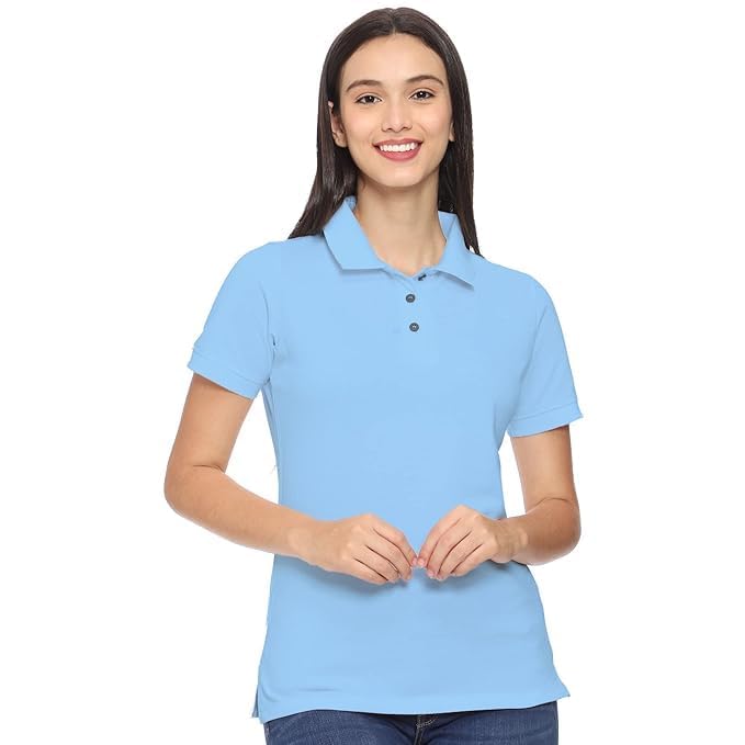 Women's Polo T-Shirt, Sky Blue, Cotton Blend, Short Sleeve, Regular Fit, Casual Style-picture-40