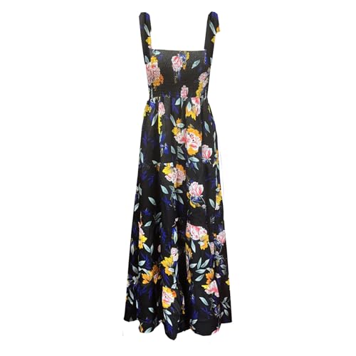 Image of kinstell Women's Summer Boho Spaghetti Strap Square Neck Ruffle Casual Flowy Long Dress Beach Swing Party Maxi Dress