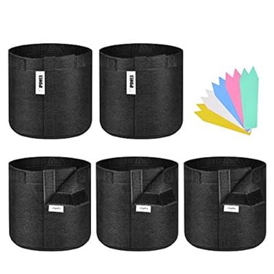iPower 5-Pack 3-Gallon Grow Bags Fabric Pots Non-Woven Plant Container with Handles Self-Adhesion Sides for Easy Transplanting Tomato, Vegetable, Flower, 3 Gallon, in Nursery Garden