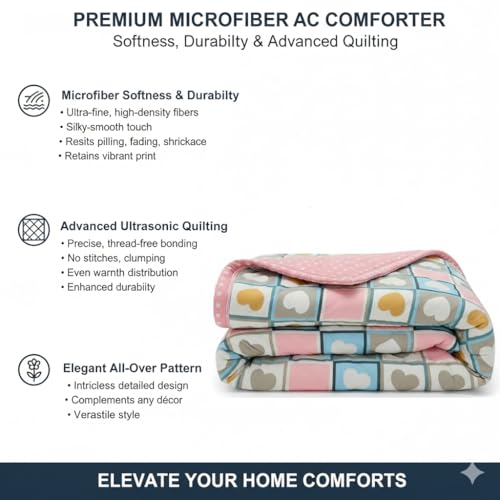 Image of IVAZA Luxury Ultrasonic Punch AC Comforter Blanket - Quilted Microfiber Floral Pattern, Lightweight Breathable All‑Season Blanket for Bedroom, Travel (Singled Bed,228x152 CM) (Pink Blue