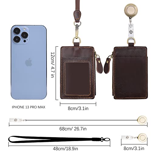 Wonderpool Leather ID Badge Holder with Zipper Wallet Pouch - Image 2
