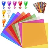 Fensterfolie Bunt 160 Blatt Mit Draht, Fensterfolie Basteln Transparentpapier Bunt Cellophanfolie Zellophanfolie Regenbogen Klares Cellophan Für DIY Dekorationen und Bastelprojekte