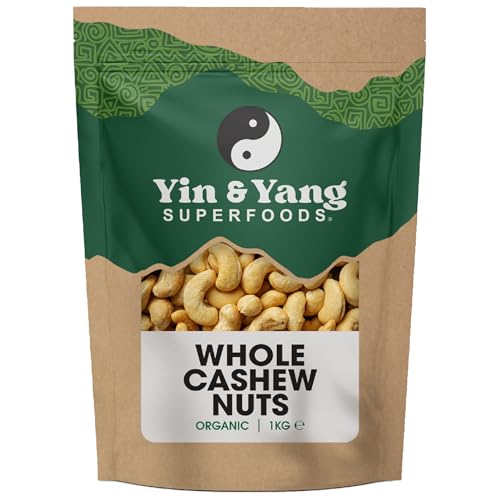Organic Cashew Nuts 1kg Whole, Raw, 100% Natural, by Yin & Yang Superfoods. Premium Quality, Source of Fibre & Protein, Vegan, Contains Antioxidants, Certified Organic