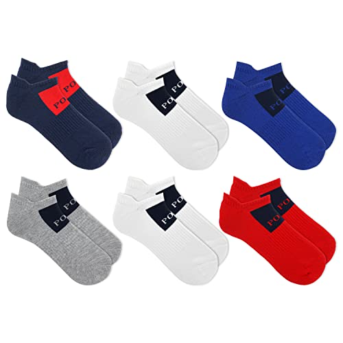 POLO RALPH LAUREN Men's 6-Pack Square Logo Low Cut Ankle Sock, Assorted, 10-13