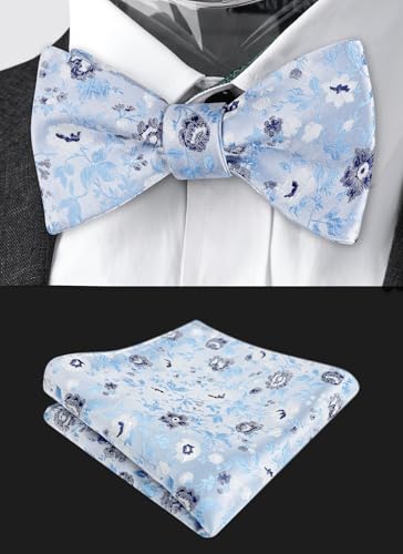 Image of Alizeal Mens 2pcs Floral Pattern Bow Tie Set | Self-tied Pocket Square Colorful Perfect for Weddings Proms Business