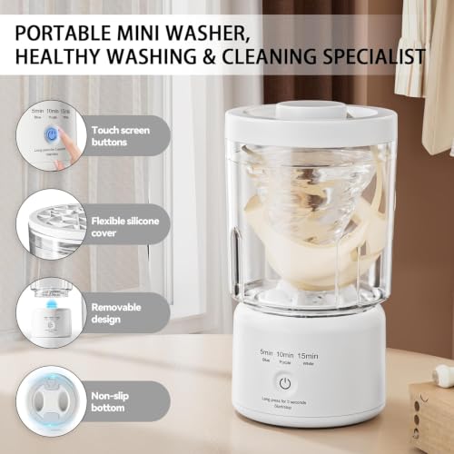 Image of Portable Mini Washing Machine, Underwear Washing Machine Small Clothes Washer Makeup Brush Cleaner (White)