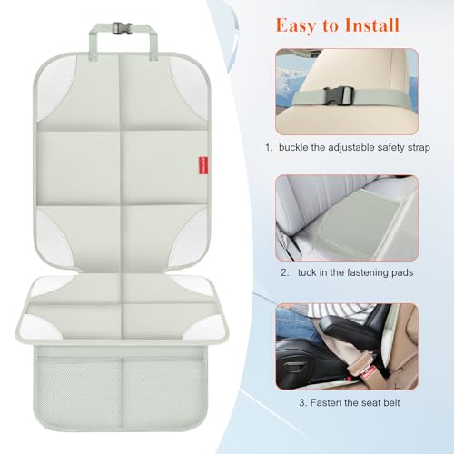 Image of Car Seat Protector, Carseat Seat Protectors with Thick Padding and Upgraded Non-Slip Backing, Waterproof Seat Protector Under Baby Car Seat, 600D Fabric Car Seat Covers, 2PCS, Beige Grey