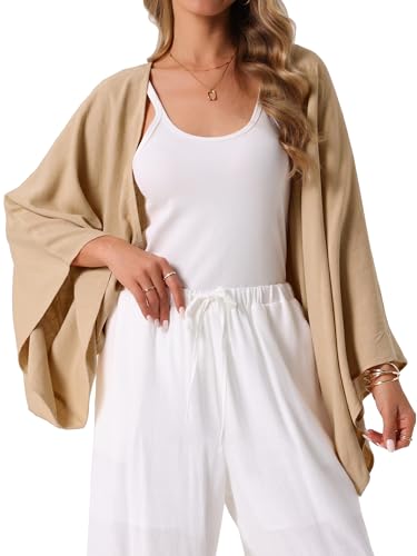 Image of Seta T Women's Linen Cardigan Spring Summer 3 /4 Sleeve Open Front Loose Cover Ups Lightweight Shrug