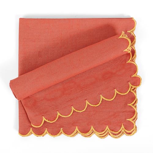 Image of FINGERCRAFT Scallop Edge Cloth Napkins | Set of 6 | 20x20 Inches | 100% Cotton | Table Napkins for Any Occasion | Washable, Perfect for Parties and Everyday Use (Rust Slub, Set of 6)