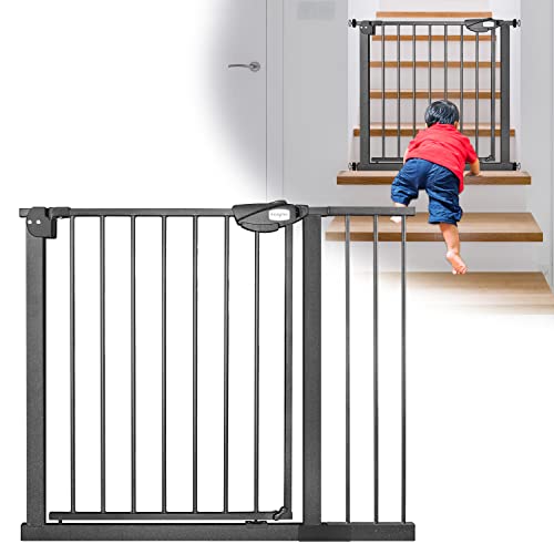 TRMLBE Cancelletto di Sicurezza per Scale Senza Foratura Barriera per Porta Cancello per Scale Griglia Metallica per Larghezza 95-105 cm per Bambini Cani Animali Domestici Nero