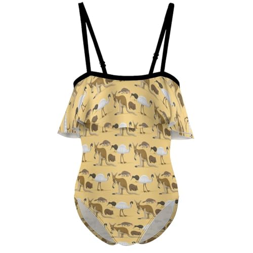 Australia Wild Animals Girls One-Piece Swimsuits Beach Bathing Suits Adjustable Swimwear for 6-12 Years White