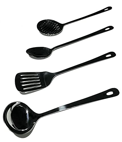 4-Piece Simmer Kitchenware Stainless Steel Kitchen Utensil Set, Black PVD Finish, Cooking Tool Set Includes Slotted Spatula, Ladle, Serving/Basting Spoon, Skimmer, Heat Resistant, Dishwasher Safe
