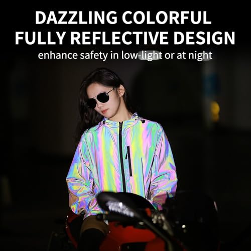 WOSAWE Men's Reflective Cycling Jacket Vest Night Sport Windbreaker High Visibility Water Resistant Running Coat (Colorful Reflective, S) - Image 3