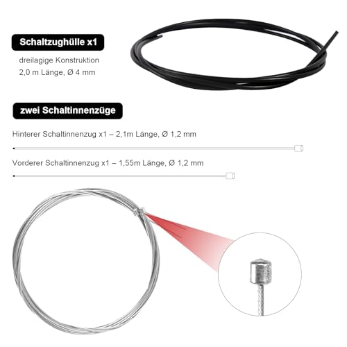 Fahrrad Bremszuge Set Universal Bremszug Fahrrad Bowdenzug Fahrrad Set mit Zugmäntel, Stahlseile, Kappen & O-Ringen für Mountainbike Rennrad Fahrrad
