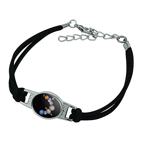 GRAPHICS & MORE Solar System Planets Mercury Venus Mars Earth Moon Jupiter Saturn Uranus Neptune Novelty Suede Leather Metal Bracelet