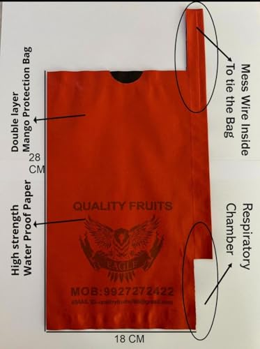 Image of Quality Fold Top Fruits Mango Protection Bags (50piece, Reusable, Kraft Paper Construction, Kraft, Ventilated, 20cm x 28cm)
