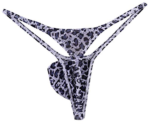 Wosese Mens G-String Bulge Pouch C-Thru Sheer Thongs Leopard Wss38 (S/M Fit Waist 27''-33'', Gray) #TOP2
