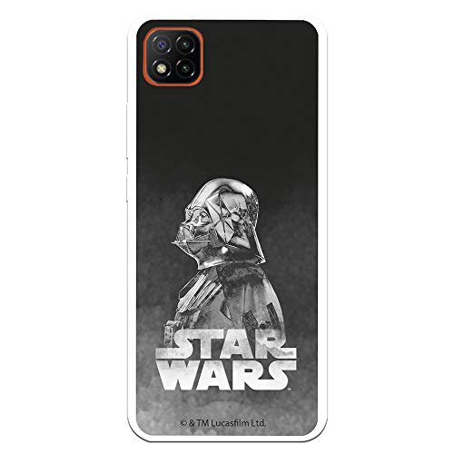 Funda para Xiaomi Redmi 9C Oficial de Star Wars Darth Vader Fondo Negro para Proteger tu móvil. Carcasa para Xiaomi de Silicona Flexible con Licencia Oficial de Star Wars.