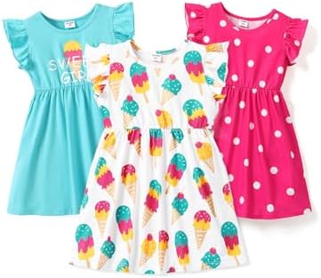 PATPAT Toddler Girl&#39;s Ruffle Sleeve Sleeveless Dress Sets Pack of 2/3 Floral Casual Summer Dresses Set 2-6 Years