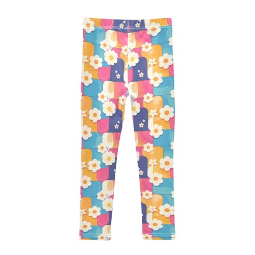 KLL Retro Checker Board Groovy Flower Toddler Girl Cotton Leggings Soft Full Length Activewear Gym2