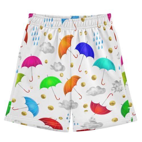 Umbrellas Athletic Shorts with Zipper Pockets, Youth Boys Athletic Running Shorts for Summer