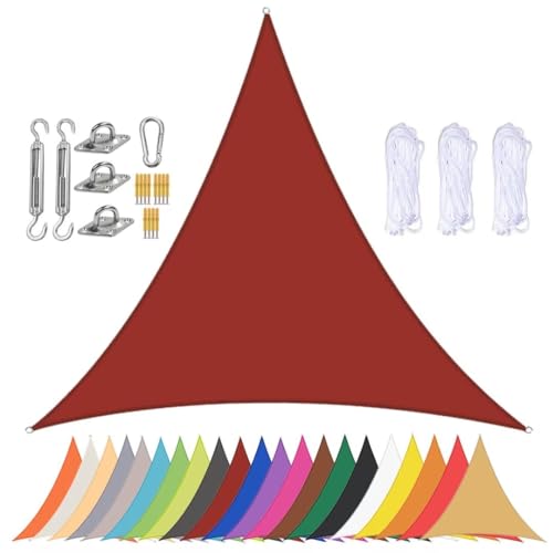 Voile d'ombrage triangulaire rouge 5x5x5m anti-UV imperméable extérieur - 2