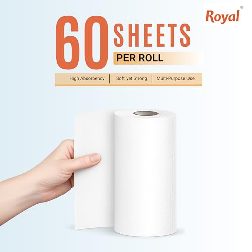 Image of Royal Silky Kitchen Tissue Rolls - 1920 Pulls | 60 Kitchen Towels X 32 Rolls| 2-Ply Soft & Strong Kitchen Paper Towel | Highly Absorbent Disposable Kitchen Tissue | 4 rolls x Pack of 8