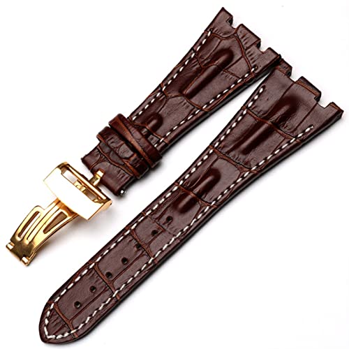 Correa de reloj SAAWEE de cocodrilo de 28mm con hebilla de elevación plegable 6