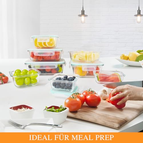 HOUSLUX Meal Prep Boxen Glasbehälter mit Deckel Glas Speisebehälter - BPA-frei, Auslaufsicher & Spülmaschinenfreundlich für gesunde Ernährung (370+1040ml)