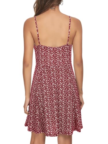 Image of Missufe Spaghetti Strap Floral Mini Dress Women's Casual Ruched Front Drawstring Swing Sundress