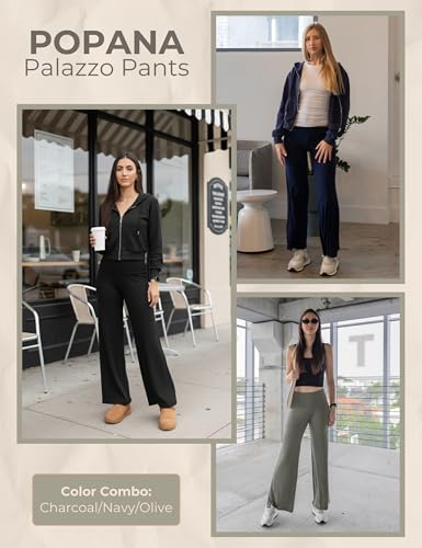 Image of Popana Wide-Leg Pants Palazzo Pants, Soft Lightweight Flowy Bootcut Wide Leg Lounge Pants for Women 3-Pack