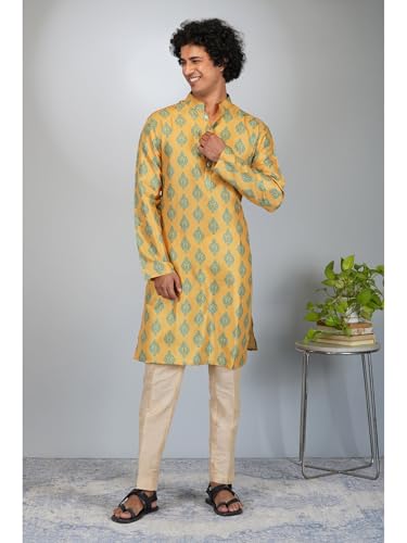 Image of LookMark Men's Cotton Blend Printed Long Kurta Suitable for All Indian Wedding, Occasions, and Festivals