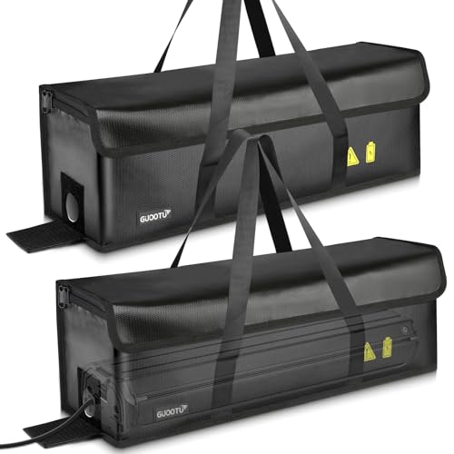 GUOOTU 2 Stück E-Bike Akkutaschen, Feuerfest bis 2300 °C, Wasserdicht, Explosionsgeschützt, 6 Lagen feuerfest, Lithium-Polymer-Sicherheitstaschen für Lagerung, Transport