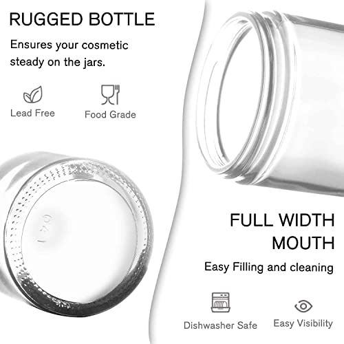 2 oz Glass Jars with Lids, Bumobum 3 pack Clear Small Jar with Black Lids, Blank Labels & Inner Liners, 60 ml Empty Round Cosmetic Containers for Sample, Powder, Cream, Lotion, Spice2