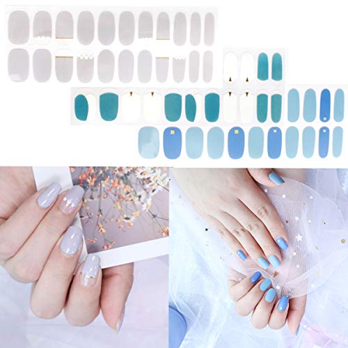 Fornail 3 Sheet Solid Color Nail Polish Strips Nail Wraps with Design Cute Gel Nails Art Self-Adhesive Stickers for Women Girls Blue