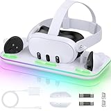 Fast Charging Dock for Meta Quest 3S/Quest 3 Accessories VR Headset Vertical Charging Station with RGB, Magnetic Charger Mode for with 2 Rechargeable Batteries-Large for Quest 3S/Quest 3