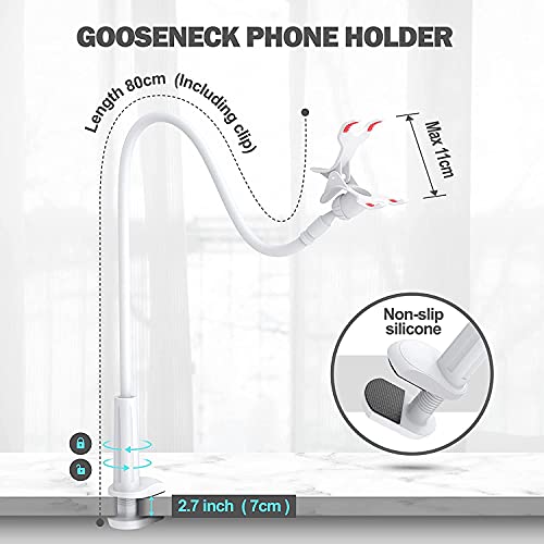 Shawe Handy Halter für Bett, Schwanenhals Handy Halterung - Flexible Lang Arm Handyhalterung Ständer für iPhone 16 15 14 13 12 11 Pro XS Max X 8, Samsung S10 S9, 4-6,5 Zoll Geräte