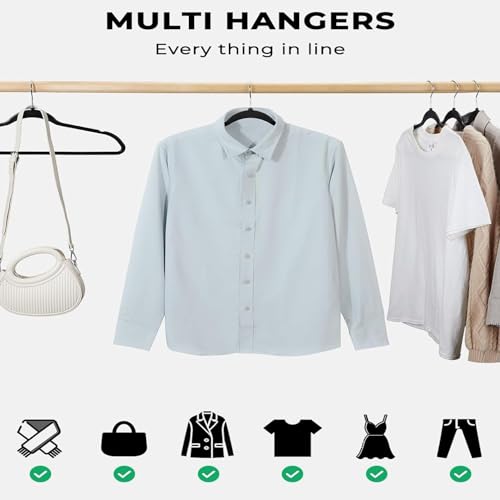 Image of Slim Plastic Hangers for Clothes - Heavy Duty Non-Velvet Hangers with 360 Swivel Chrome Hook & Non Slip Notches - Ideal for Dresses Coats Shirts Jackets & More (Black, 12)