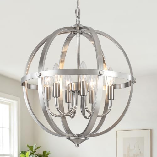 17.32'' Brushed Nickel Orb Chandelier for Dining Room 6 Lights Sphere Light
