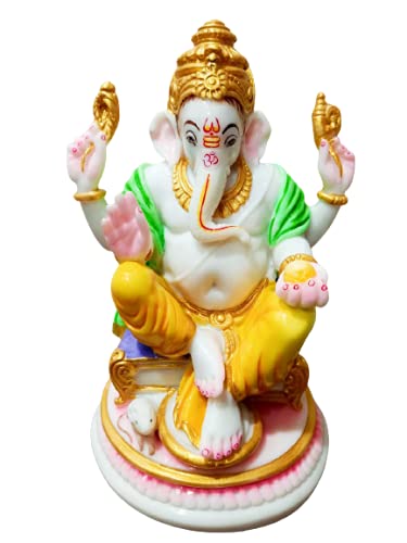 NIRAJ ART Marble Lord Ganesha Ganpati Religious Statue Idol Ganesh Murti Home Decor for Puja(9.3 x 5.5-Inch)