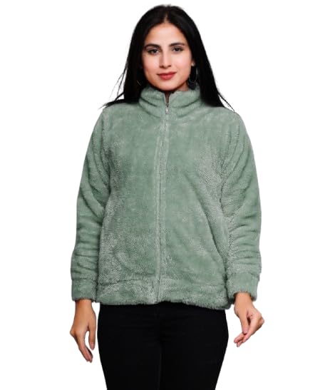 Image of Women's Ultra-Soft Plush Fleece Winter Jacket with High Neck & Full Front Zipper | Warm Cozy Fur Coat for Casual, Travel, Outdoor & Daily Cold Weather Wear